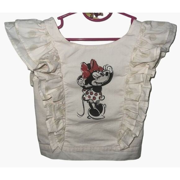 DisneyWorld Resort Wear Girls Minnie Mouse Smocked Ruffle Polka Dot Beige Cream - Picture 1 of 9